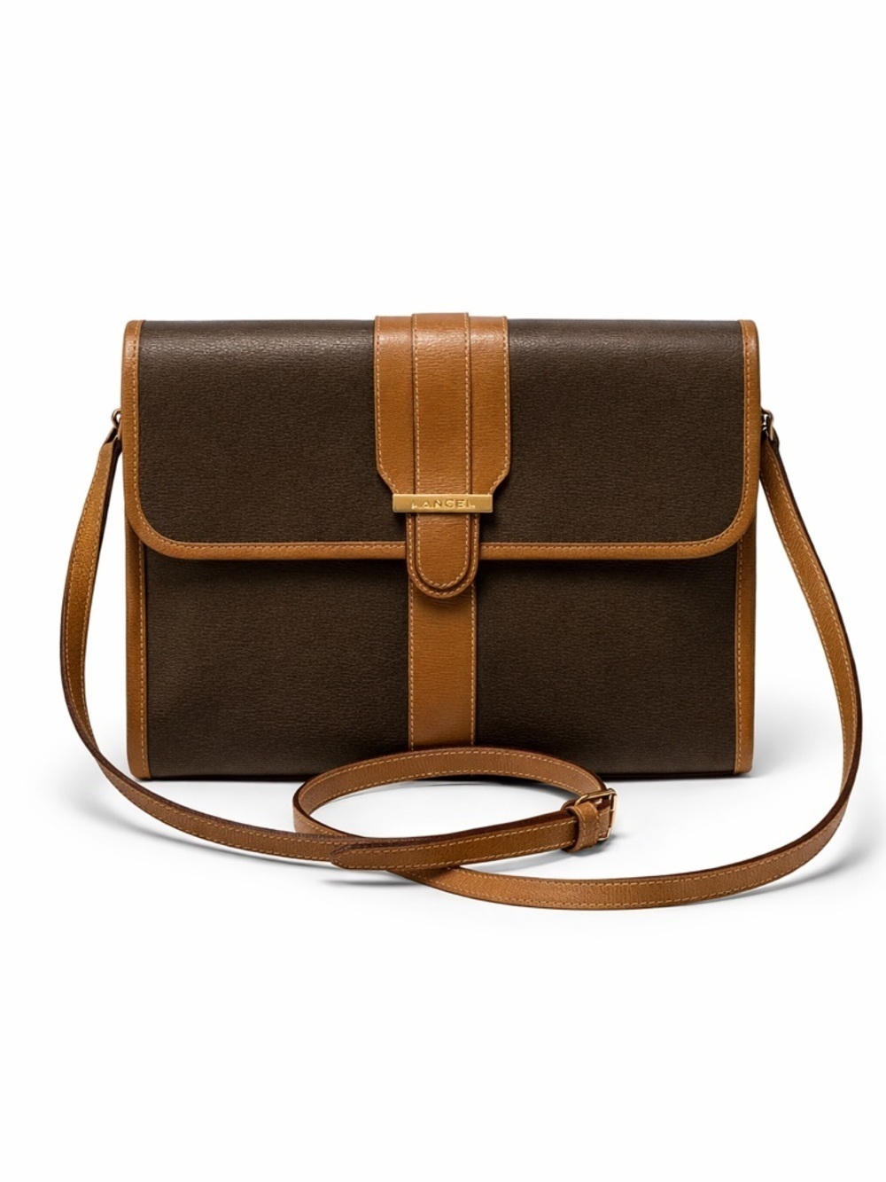 Lancel Brown Leather Vintage Shoulder Crossbody Clutch Bag